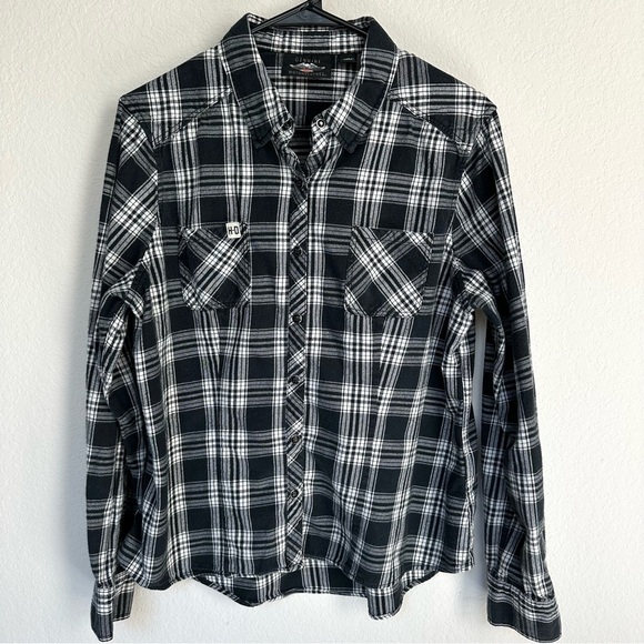 Harley-Davidson Women’s Black Plaid Flannel Button Up One 1 XL - Picture 4 of 11